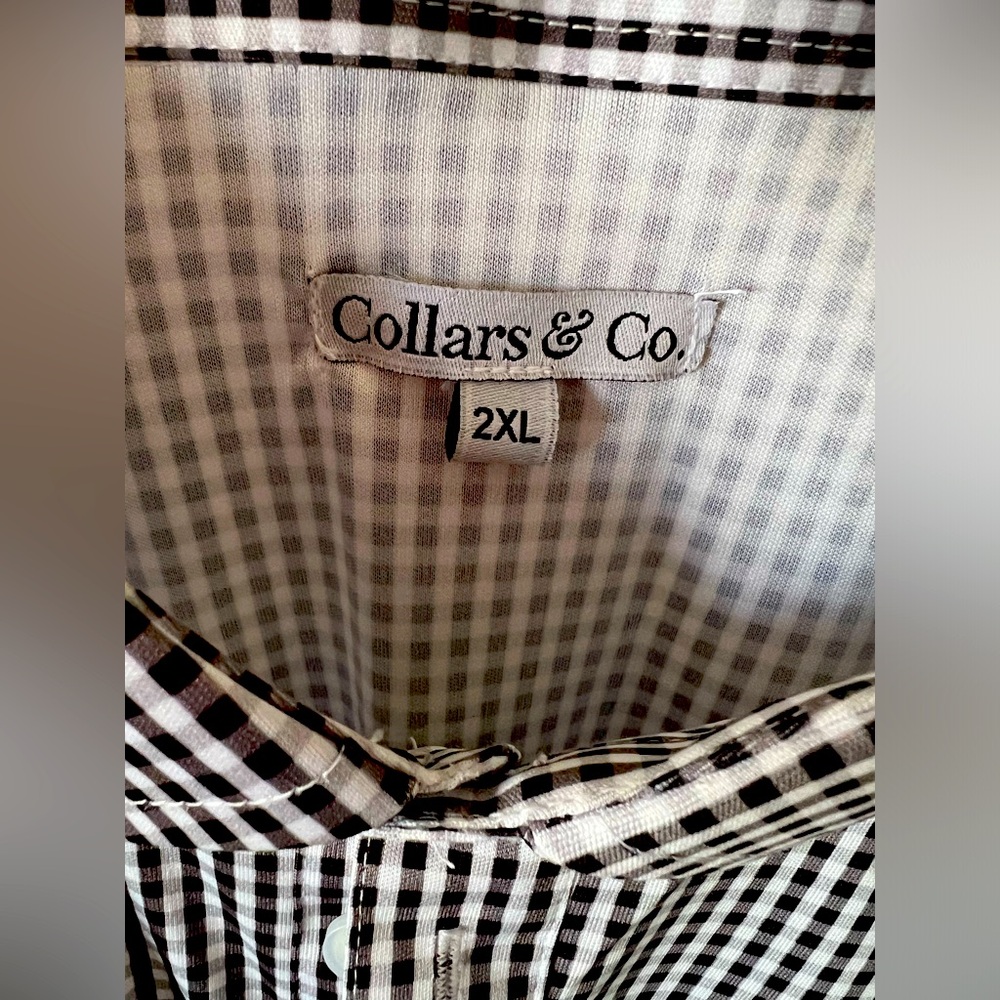Collars & Co. Mens black/white checked shirt sleeved golf shirt 2XL in EUC